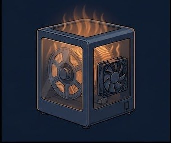 Filament dryer box with spool inside showing circulating fan and heat